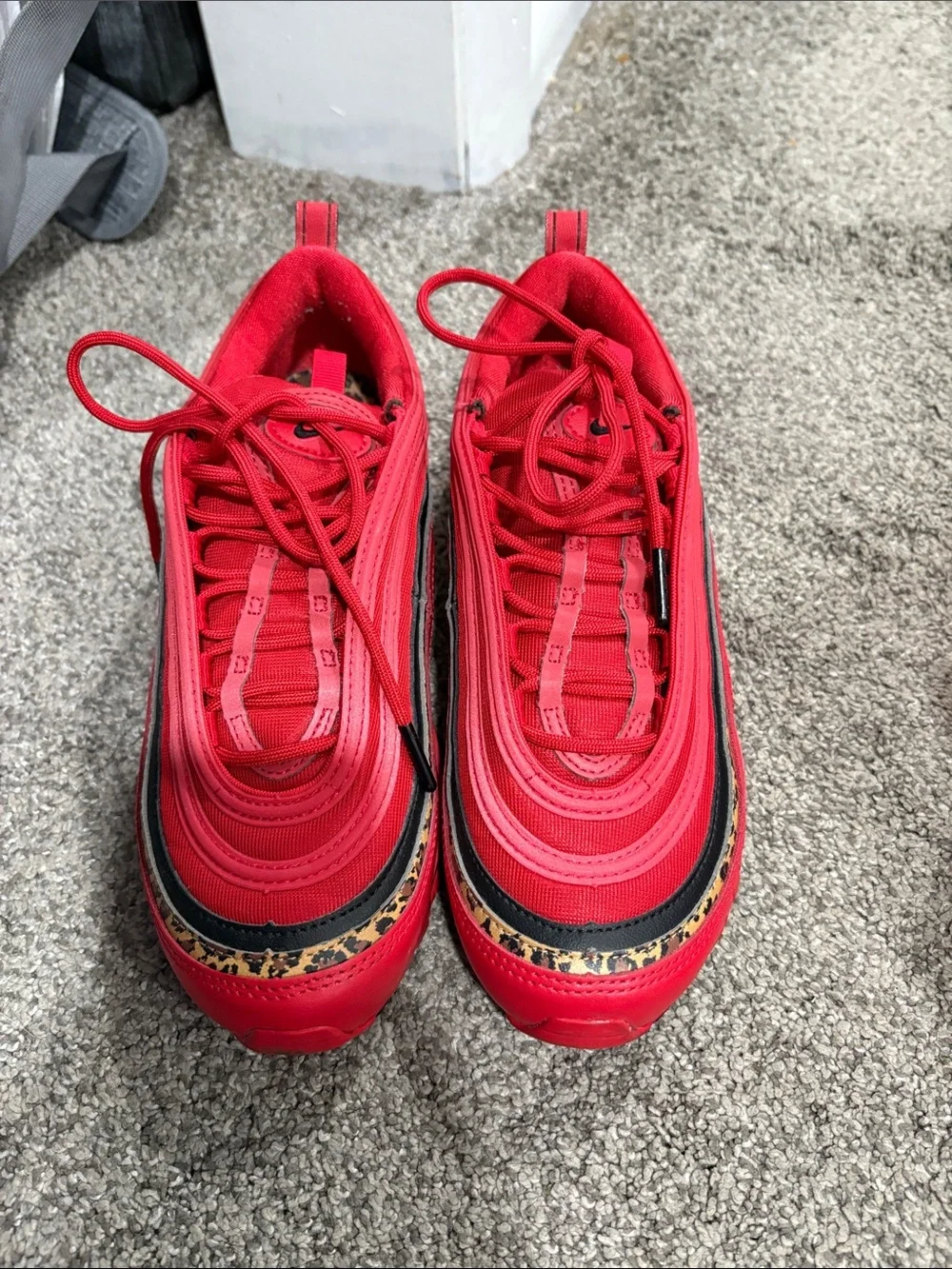 Nike Red Sneakers with Black and Leopard Trim